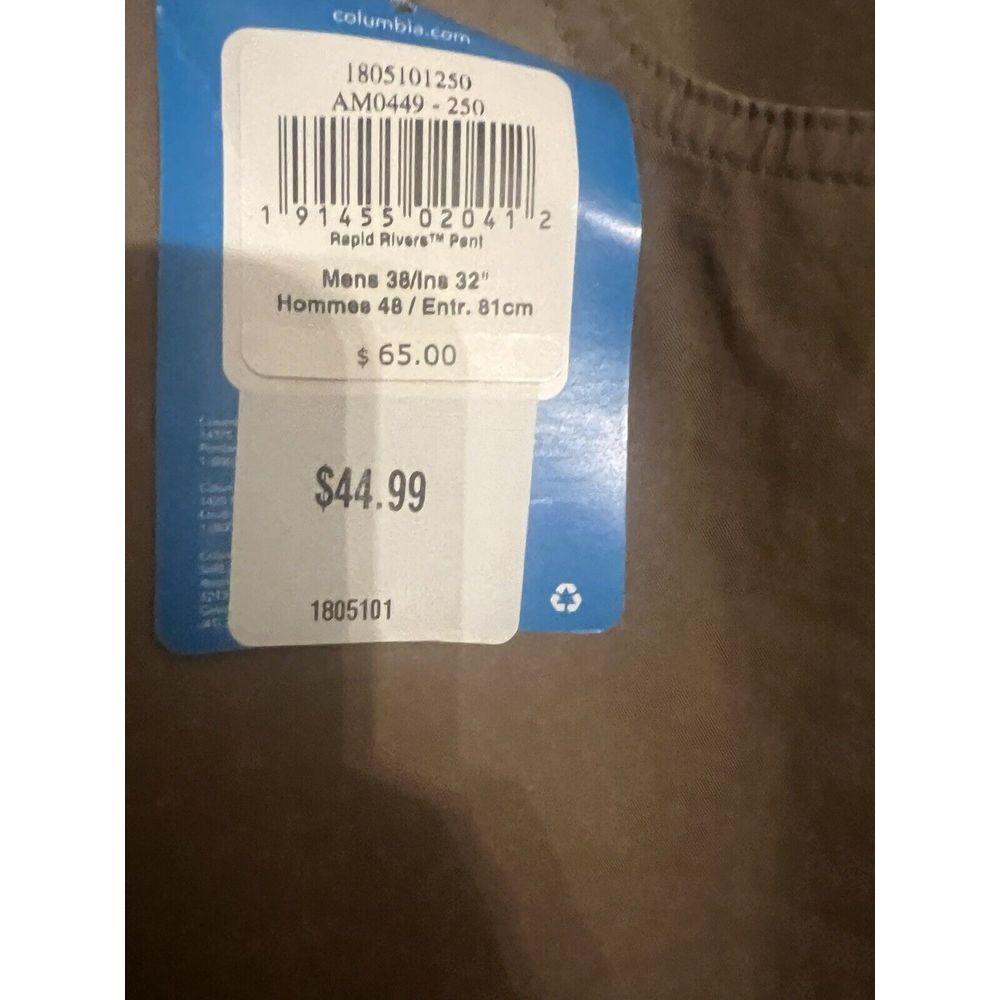 NWT COLUMBIA Men's Hommes Lightweight Rapid Liver Pants 38x32 New! Khaki - Picture 4 of 8